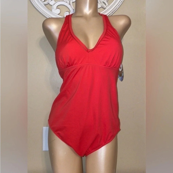 PRana women’s bathing suit xl 16 swim one piece pink orange halter cutout tassel - Picture 1 of 11